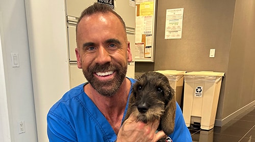 a person holding a dog 