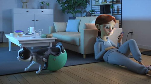 Cat climbs out of owner's helmet while owner scrolls on her phone