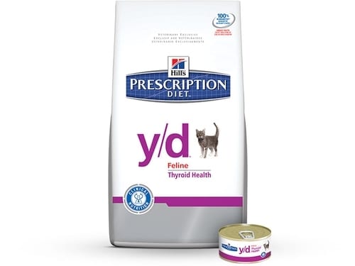 hill's prescription diet y/d wet and dry cat food packaging