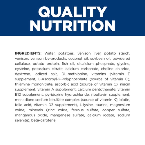 d/d Potato & Venison Recipe Wet Dog Food Ingredient Panel