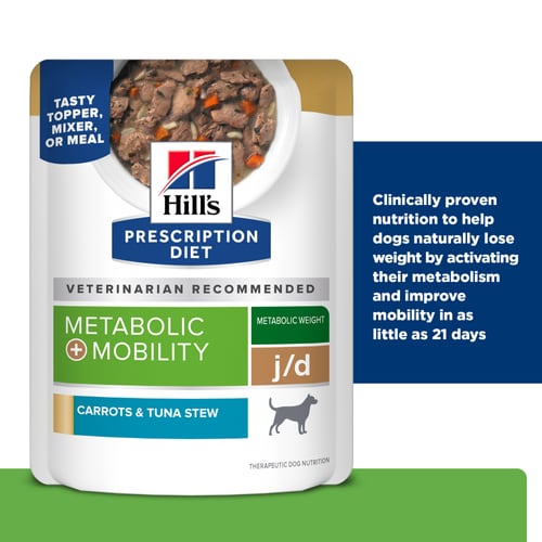 Metabolic Weight + j/d Carrots & Tuna Stew Dog Food Key Claims