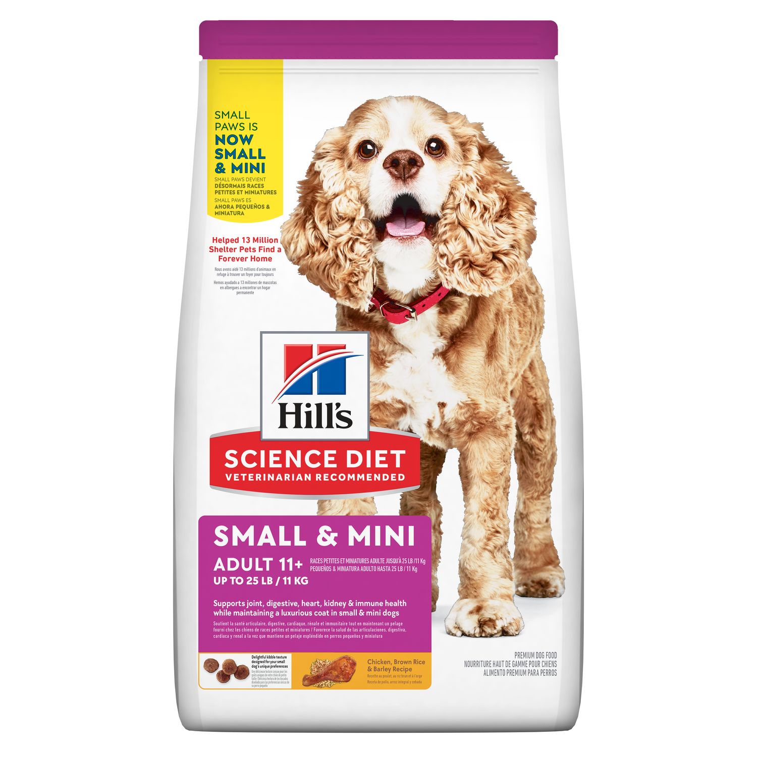 Adult 11+ Small & Mini Chicken, Brown Rice & Barley Recipe Dog Food Packshot