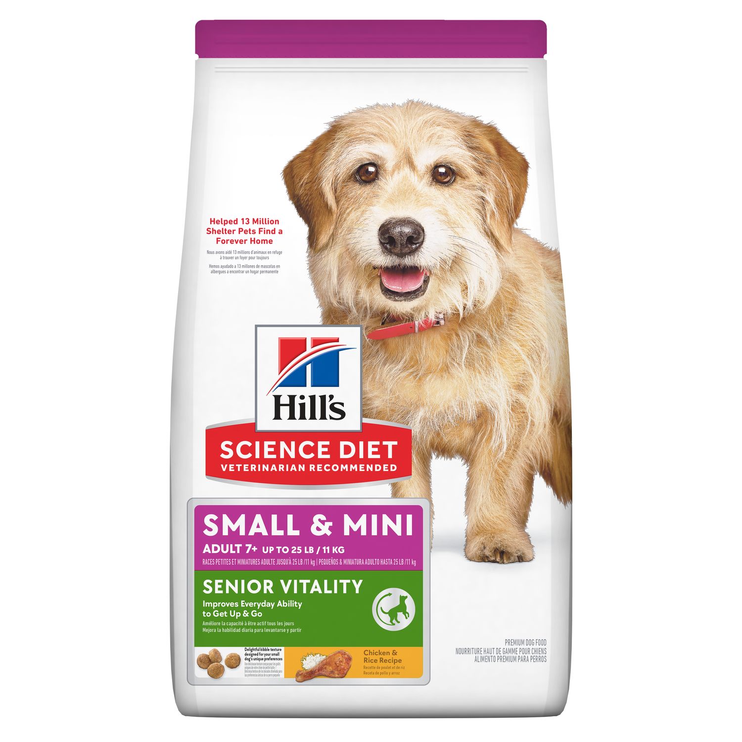 Adult 7+ Senior Vitality Small & Mini Chicken Meal & Rice Recipe Dog Food Packshot