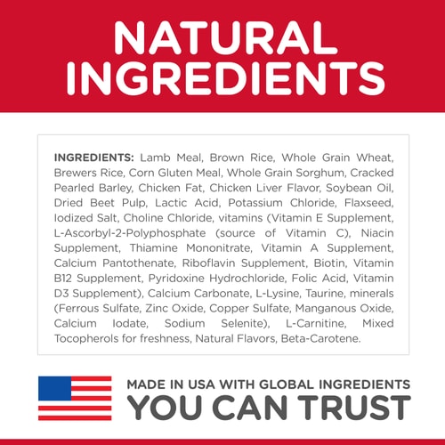 Adult Large Breed Lamb Meal & Brown Rice Recipe Dog Food Ingredient Panel