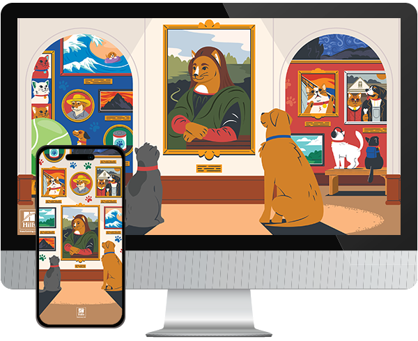 Desktop & mobile example of "Art Meowseum" pet wallpaper for phones
