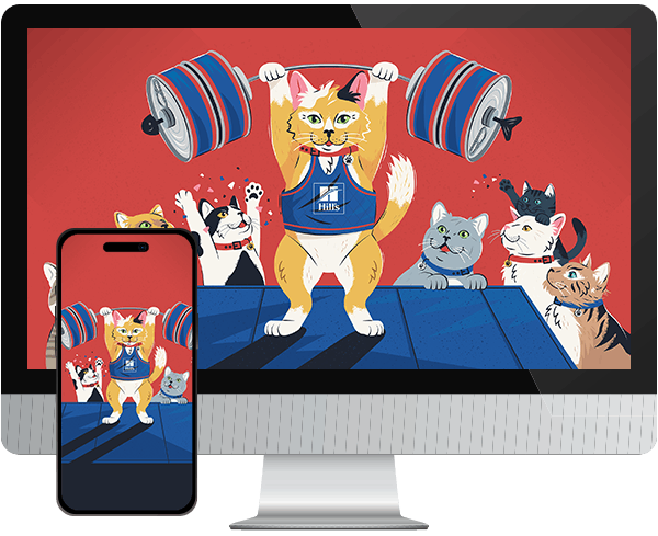 Desktop & mobile example of "Can-do Cattitude" pet wallpaper for phones