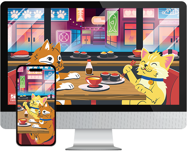 Desktop & mobile example of "Cat Cafe" pet wallpaper for phones