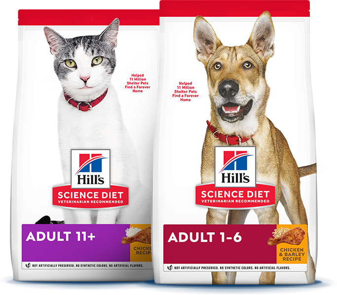 Packages of food Science Diet formula for dog and cat