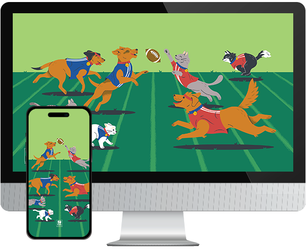 Desktop & mobile example of "Gametime" pet wallpaper for phones