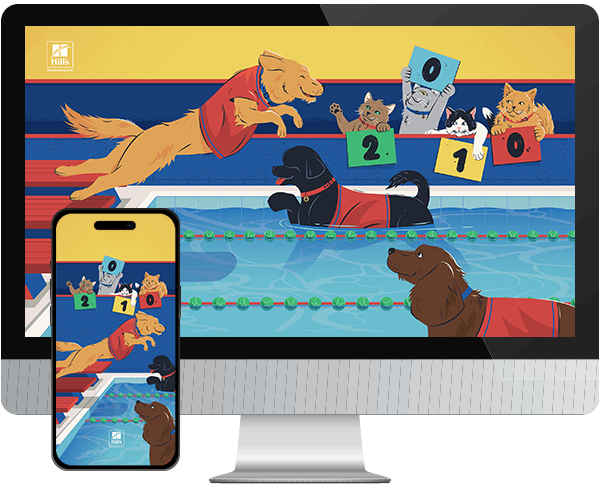 Desktop & mobile example of "Get Your Paws Wet" pet wallpaper for phones