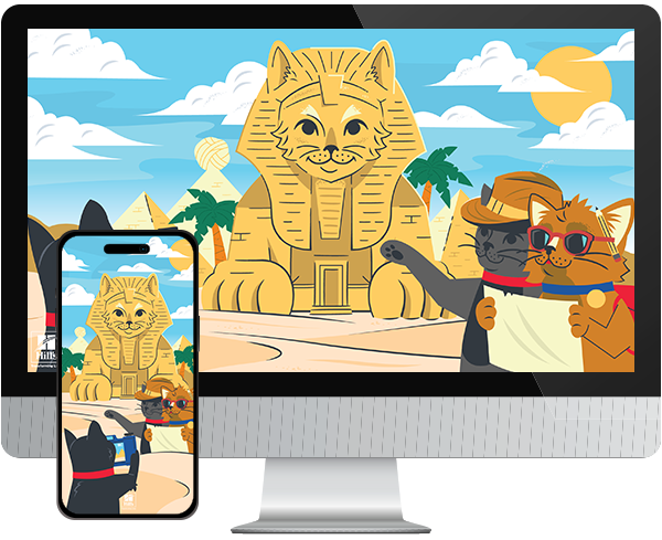 Desktop & mobile example of "Globetrotting Gatos" pet wallpaper for phones