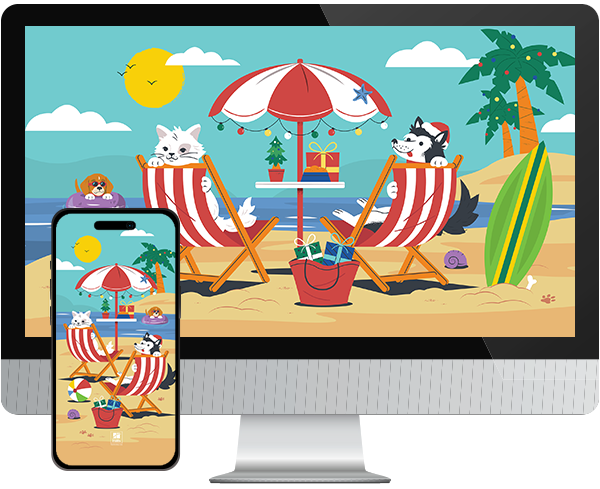 Desktop & mobile example of "Sandy Claws" pet wallpaper for phones