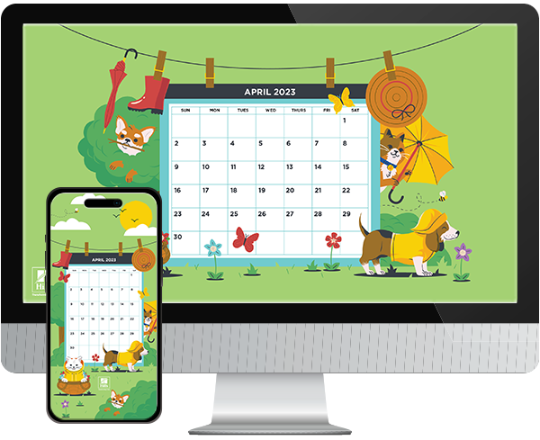 Desktop & mobile example of "Spring Calendar" pet wallpaper for phones