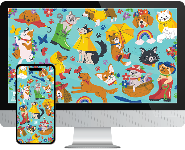 Desktop & mobile example of "Spring Pattern" pet wallpaper for phones