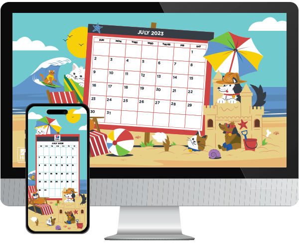 Desktop & mobile example of "Summer Calendar" pet wallpaper for phones