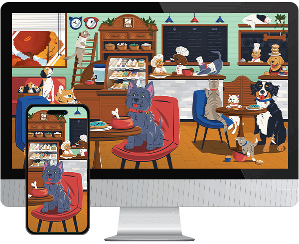 Desktop & mobile example of "The Barkery" pet wallpaper for phones
