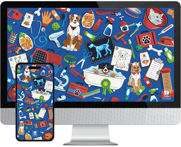 Desktop & mobile example of "Vet Vibes" pet wallpaper for phones